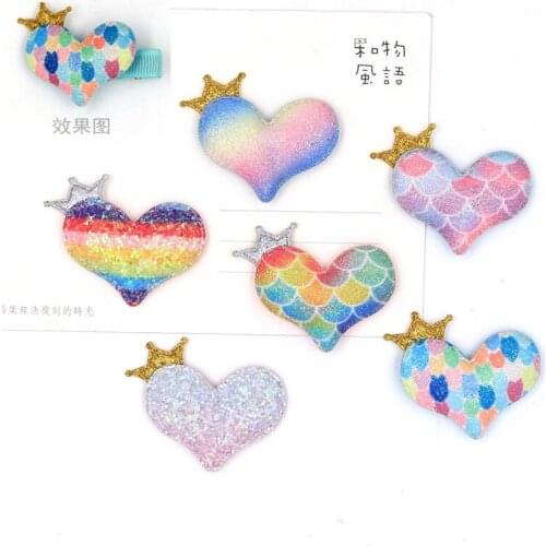 20pcs Glitter Rainbow Heart Padded Patches Appliques For Clothes Sewing Supplies DIY Hair Bow Decoration