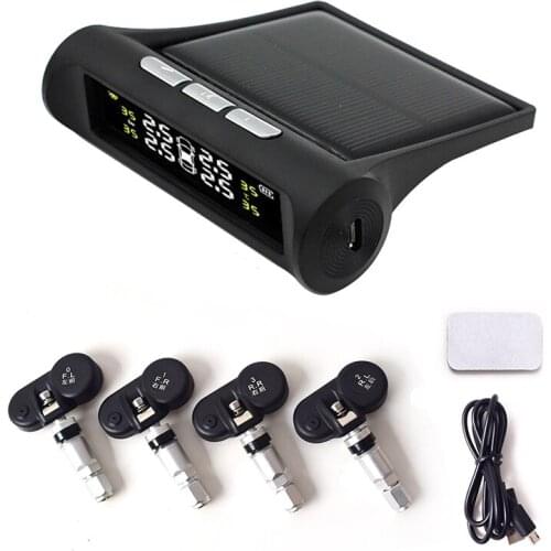 Car TPMS Tire Pressure Monitoring System Solar Power Digital LCD Display Auto Security Alarm Systems With 4 External Sensors