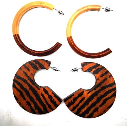 Free shipping!C shape stud Wooden Earrings can mixed 2 shapes