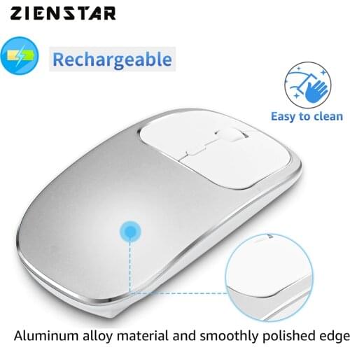 Zienstar Rechargeable Aluminum Alloy Silent Click 2.4G Wireless Mouse with USB Receiver2400DPI ,600Mah Battery for Mac,Computer