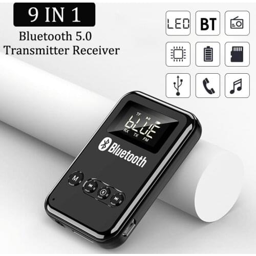 Bluetooth 5.0 Audio Transmitter Receiver Stereo Music Wireless Adapter 3.5mm AUX Jack FM Transmitter for Car Speaker MP3 PC
