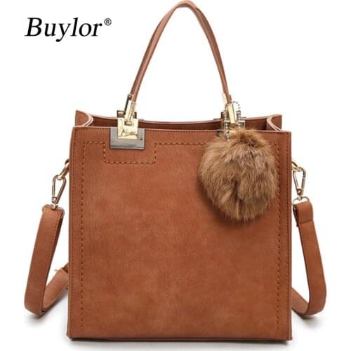 Buylor Womens bag Shoulder Bags vintage Matte Crossbody Bag large capacity Handbags With Fluffy Ball Luxury Designer Travel Tot