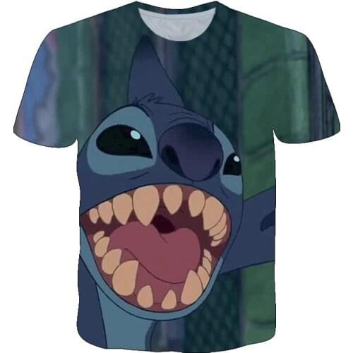 Disney Stitch Anime Children Boys And Girls Cute Childrens Clothing Short Sleeve Fashion Casual 3DT T-shirt 4-14Y