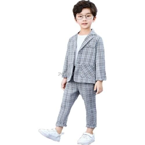Kids Formal Jacket Pants 2Pcs Clothing Set Flower Boys Wedding Suit Children Prom Party Performance Tuxedo Dress Host Costume