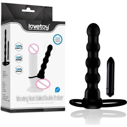 Double Penetration Strap-on Vibrating Dual Prober Silicone Anal Beads Dildo Penis Cock Ring Vibrator Sex Toys for Adult