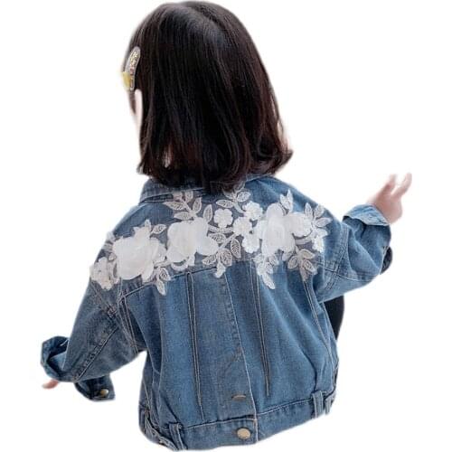 Children Denim Jacket Coat Spring Autumn Kids Clothes Flower Embroidery Tassel Stitching Outerwear Girls Jeans Coat For 1-7 Yrs