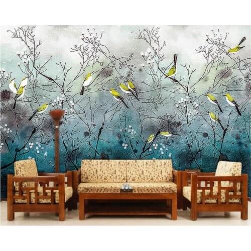 Wellyu Custom Wallpaper Hand Painted Birds Nostalgic Retro Chinese Classical Background Wall Living Room Sofa TV mural photo