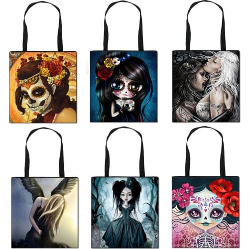 Gothic Angle Girls Casual Totes Bag Canvas Shoulder Bags for Travel Fashion Women Handbag Ladies Large Capacity Shopping Bag