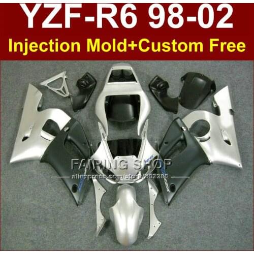 High grade ABS plastic silver black fairing kit for YAMAHA YZFR6 1998 1999 2000 2001 2002 body fairings set YZF R6 98-02 YZF1000