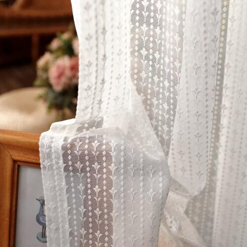Korean Luxury Lace Embroidered Tulle Curtain White Elegant Sheer Voile For Living Room Bedroom Custom kitchen Short Panel 554#4