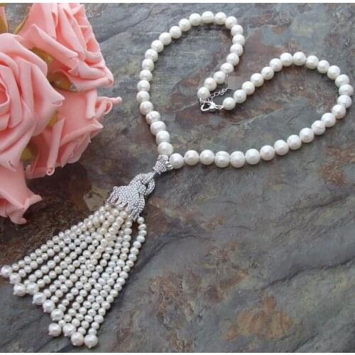 Beautiful 9-10 mm White Pearl Pendant Necklace 28"