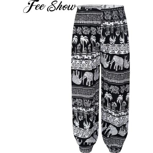 Teenager Girls Boys Summer Vintage Boho Pattern Print Yoga Pants Trousers Nine Cents Trousers Casual Sport Bloomers Harem Pants
