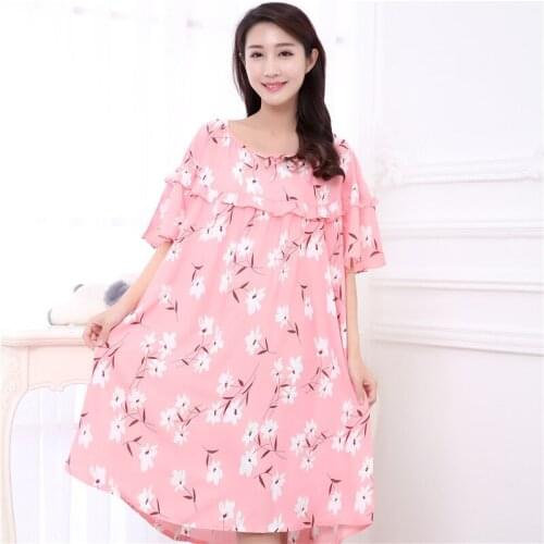 Summer Oversized Sleepwear Women Nightdress Womens Cotton Print Ladies Nightgown Sexy Nightwear Plus Size Home Sleep Dress