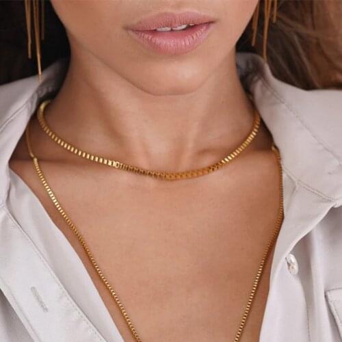 Mavis Hare 3mm Largo Box Chain Necklace Stainless Steel 41cm Choker Necklace as Fashion Lady best gift