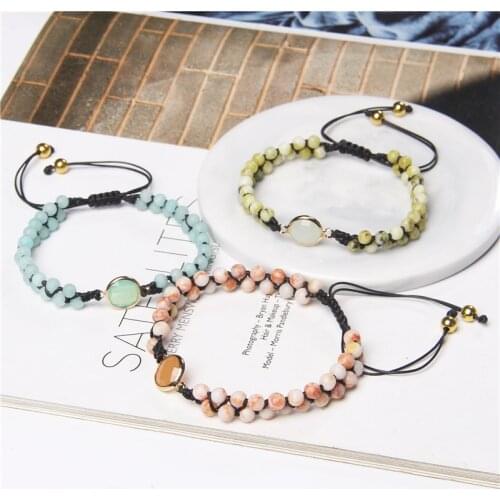 Fashion Boho Quartzs Crystal Charm Bracelets For Women Men 4mm White Jades Beads Wrap String Braided Bracelet Handmade Jewelry