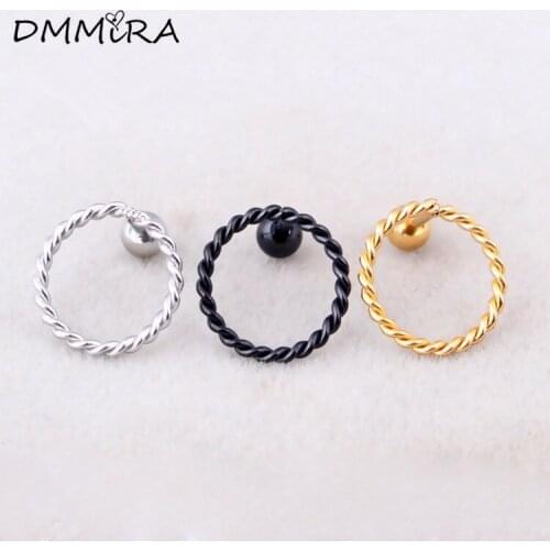 Fashion Punk Round Ear Studs Color Gold Black Stainless Steel Twisted Geometric Circle Stud Earrings Jewelry For Men Women