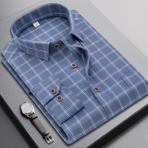 Mens New Business Plaid Slim Long-sleeved Shirt Casual Professional Tooling Bank Formal Jacket Mens Shirt Dad Work Clothes 5XL