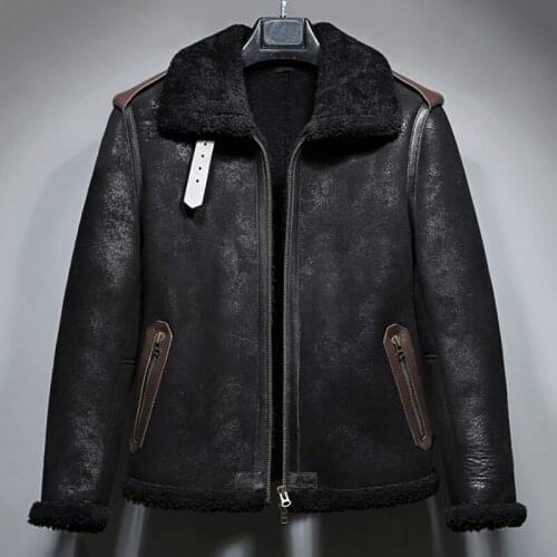 New Mens Shearling Jacket Black Leather Jacket Business Casual Coat Thicken Fur Jacket Natural Sheepskin Coat