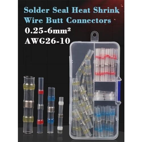 60/100/120PCS SST Series Wire Terminal Block Set Heat Shrink Waterproof IP67 Butt Copper AWG26-10 Solder Seal Fast Connector Kit