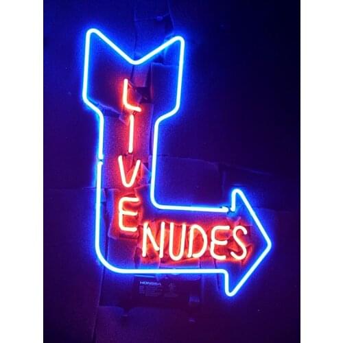 19“x15" Live Nudes Girl Arrow Ghouls Babes Neon Light Lamp Sign Beer Bar Handmade Glass Decorate Home Wall Room Windows Display