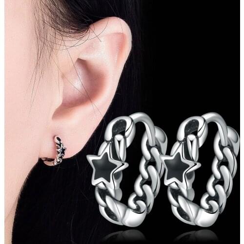 Silver Plated New Womens Fashion Party Jewelry Anniversary Gift Simple Black Five Pointed Star Earrings Girls' Fashion Earrings