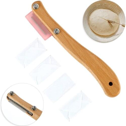 Specialty Bread Bow Knife Wood Handle Curved Western Baguette French Toast Cutter with 4 Blades Bagel Cutter Bread Trim Tool