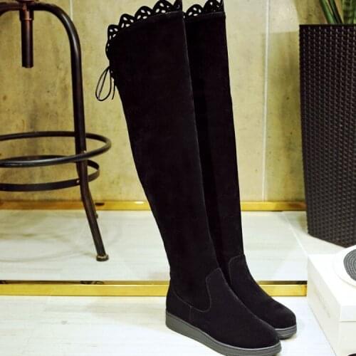 Student shoes, low heel boots, college wind, knee boots, frosted plus size womens boots, womens long legs and high boots