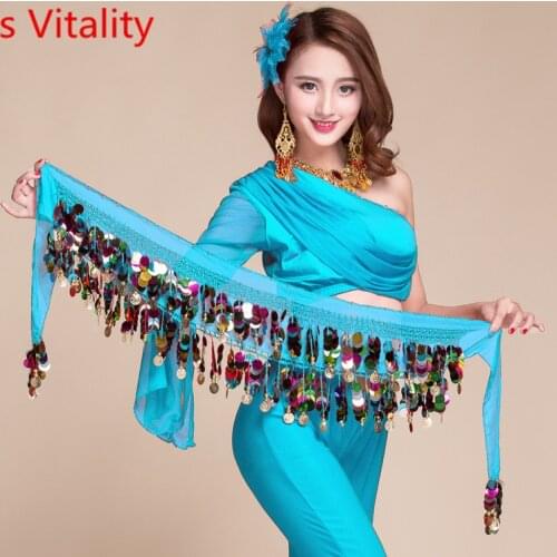 Wholesale Belly Dance Hip Scarf Women Belly Dancing Chiffon Colors Squins Belt Girls BellyDance Scarf