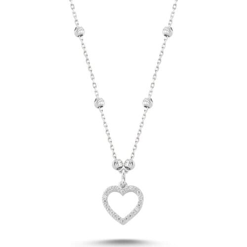 Silver 925 Sterling Heart Dorica Top & Zircon Crystal Necklace