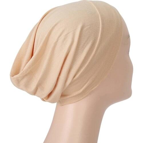 Wholesale Solid Color Elastic Under Cap Islamic Muslim High Quality Stretch Turban Caps Underscarf Hijab for Women Female