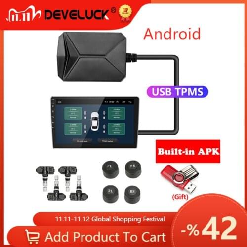 USB Android TPMS Tire Pressure Monitoring System 5V Internal External For Android Navigation Car Radio Display TPMS Alarm System