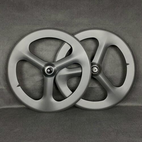 700C 3-spoke carbon wheels 70mm depth 23mm width fixed gear/road hub for Track/Road Racing bicycle tri spokes carbon wheelset