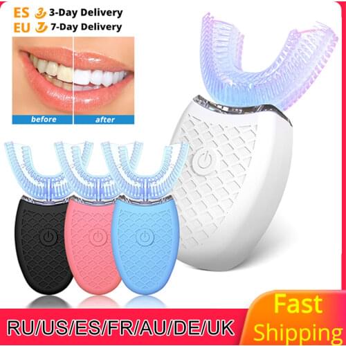 360 Degree Ultrasonic Automatic Electric Toothbrush U-Shaped White Teeth Oral Care Cleaning Toothbrush