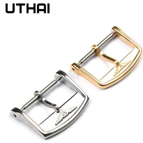 UTHAI T07 Metal Watch Buckle 12-18mm Men Watchband Strap Silver Black Brushed Stainless Steel Clasp Accessories