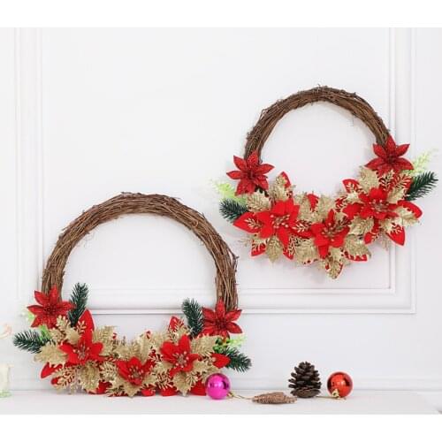 Wreath Artificial Flower Xmas Door Hanging Window Decoration Garland High Quality Rattan Ring + Silk Cloth Pine Needles