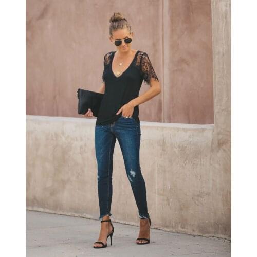 Black Top T Shirt Dames Lace T Shirt Streetwear Office Ladies Tops Casual Tshirt Women Femme Summer Lace Short Sleeve 2020 Shirt