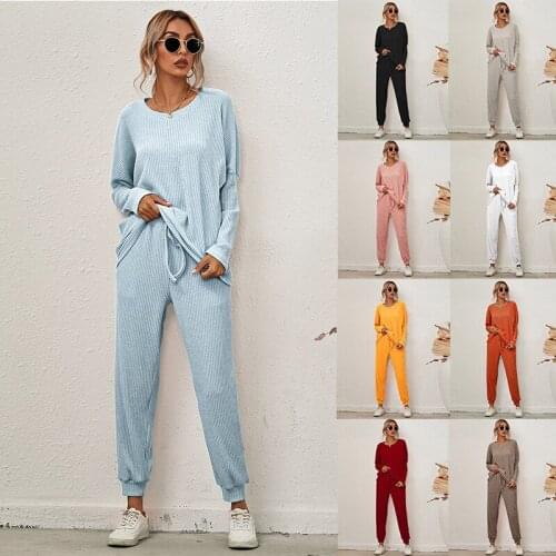 Two Piece Set Women Tracksuit Autumn Clothes Solid O-Neck Sweatshirt Top + Pants Suit Casual Loose Woman Sets Streetwear Outfits