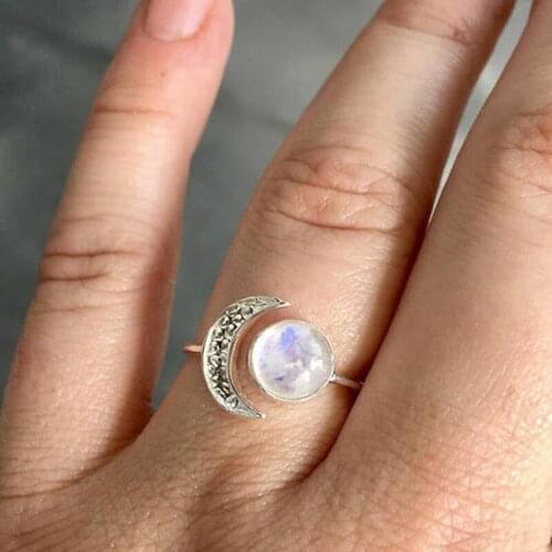 Double Fair Romantic Semi-precious Moonstone Rings For Women Moon & Sun White Gold Color Open Ring Fashion Jewelry KAR288