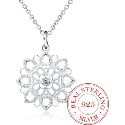 PRH4 Vintage Bijoux Luxury Crystal Hollow Flower Statement Pendant Necklace for Women 925 Sterling Silver Fine Jewelry