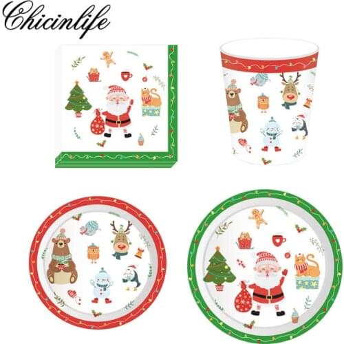 1Set 2019 Happy Xmas Santa Claus Elk Paper Plate Cup Napkin Party Gifts Merry Christmas Table Decorations For Home Supplies