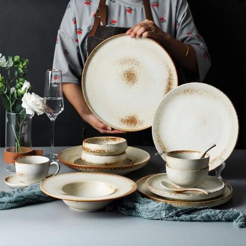 1pc Japanese style Ceramic Plate Tableware Home Retro Ceramic Bowl Fish Plate Dinner Plate Soup Noodle Salad bowl Rice Bowl