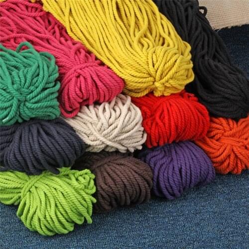 100% Cotton 3 Shares Twisted Cotton Cords 5mm DIY Craft Decoration Rope Cotton Cord for Bag Drawstring Belt 15 Colors