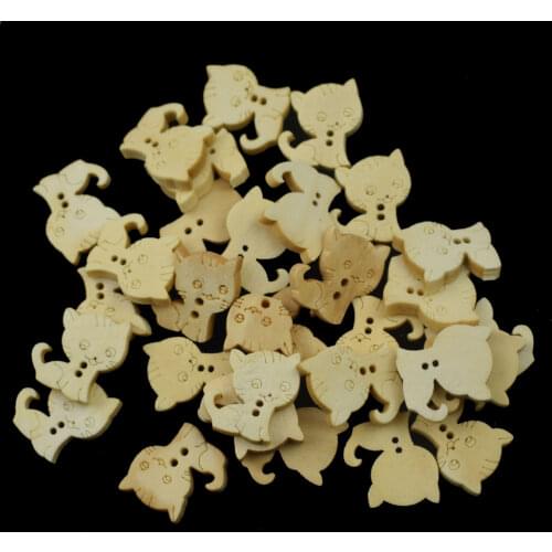 100PCS Wood Sewing Button Scrapbooking Cat Natural Color Two 2-Holes DIY Sewing Scrapbooking Baby Handmade Wood Buttons