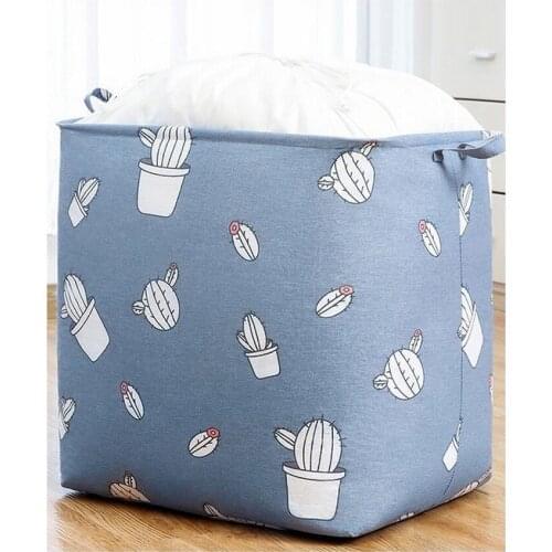 100L Portable Cloth Storage Bag Printed Cotton Linen Underwear Toiletry Organizer Reusable Dust-proof Sundry Socks Toy Container