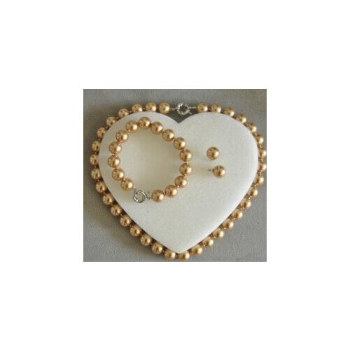 12mm champagne Round Natural Sea Shell Pearls necklace Bracelet Earrings Set