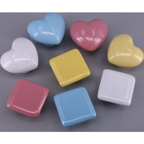 1x New Ceramic Heart Square shape Knobs Kitchen Cupboard Cabinet Knobs Door Drawer Kids Furniture Handle Pulls
