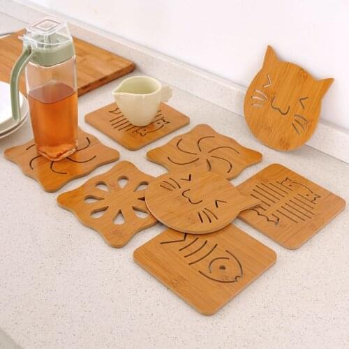 2pcs/lot Various Lovely Shapes Wooden Dining Table Placemats Pot Cup Mat Heat Insulation Accessories Decoration Party C21