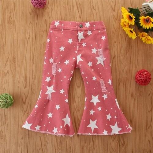 2021 Pants Childrens Clothing Kids Casual Baggy Jeans Bell Bottom Pants Child Denim Trousers Girls Printing Pants Pantalon Bebe