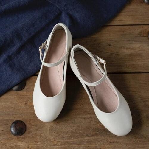 2021 Designer Mary Jane Shoes Genuine Leather Soft Pumps Handmade Sandales White/Black