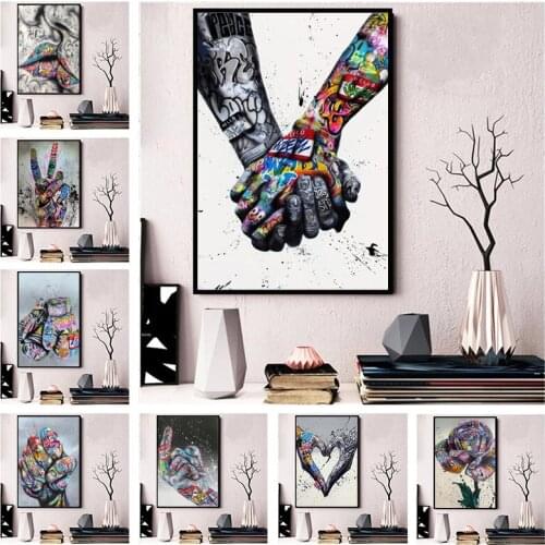 Abstract Hand Kissing Street Graffiti Art Lover Canvas Painting Posters and Prints Wall Art Picture for Living Room Home Decor